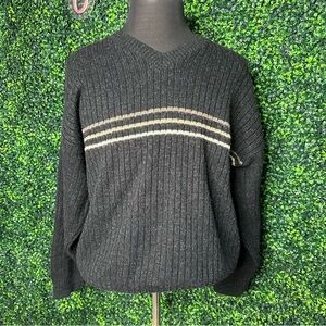 Vtg. David Taylor Ribbed Knit Sweater Charcoal Striped Y2K Minimalist Size L